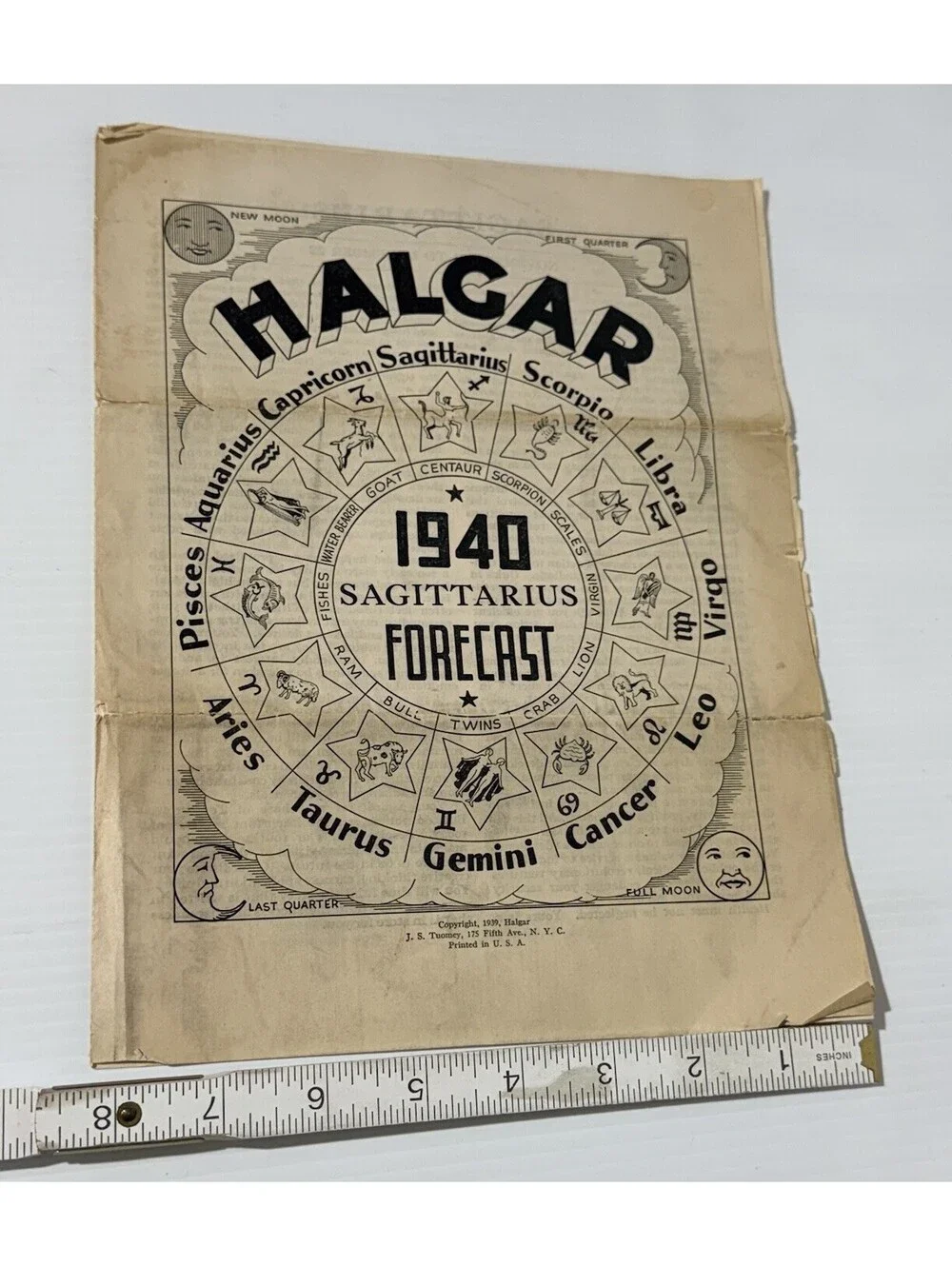 Vintage 1940 Halgar Sagittarius Forecast Horoscope Astrology Mail Order Paper